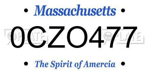 0CZO477 Massachusetts License Plate