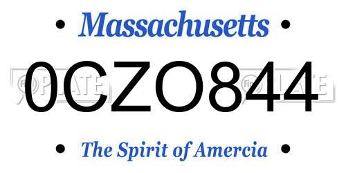 0CZO844 Massachusetts License Plate