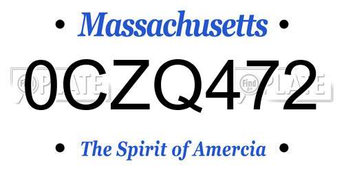 0CZQ472 Massachusetts License Plate