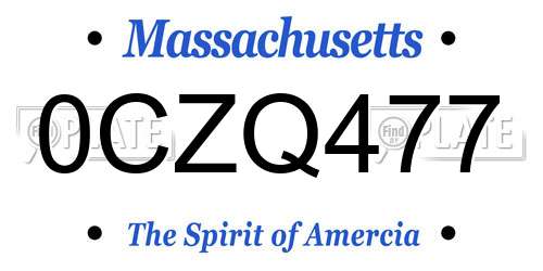 0CZQ477 Massachusetts License Plate