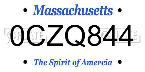 0CZQ844 Massachusetts License Plate