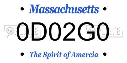 0D02G0 Massachusetts License Plate