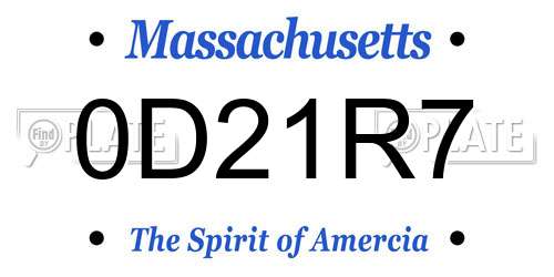 0D21R7 Massachusetts License Plate
