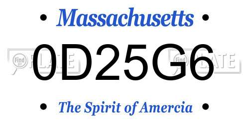 0D25G6 Massachusetts License Plate