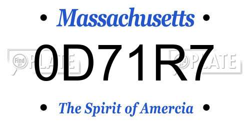 0D71R7 Massachusetts License Plate