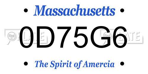 0D75G6 Massachusetts License Plate