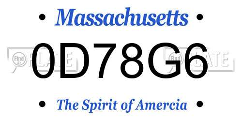 0D78G6 Massachusetts License Plate