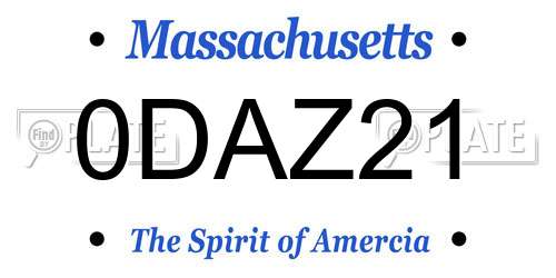 0DAZ21 Massachusetts License Plate