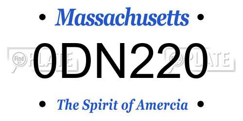 0DN220 Massachusetts License Plate