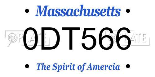 0DT566 Massachusetts License Plate