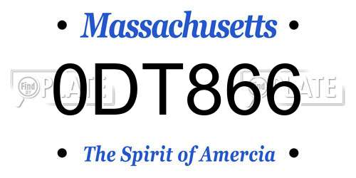 0DT866 Massachusetts License Plate