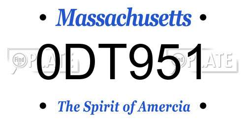 0DT951 Massachusetts License Plate