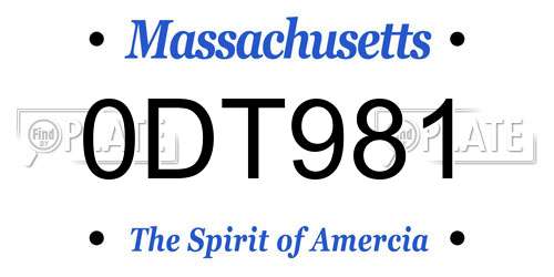 0DT981 Massachusetts License Plate