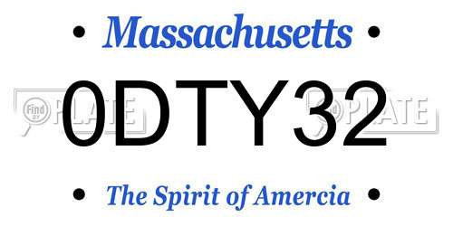 0DTY32 Massachusetts License Plate
