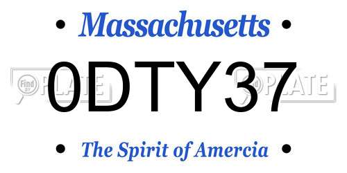 0DTY37 Massachusetts License Plate
