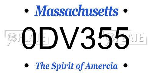 0DV355 Massachusetts License Plate