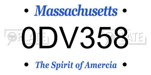 0DV358 Massachusetts License Plate