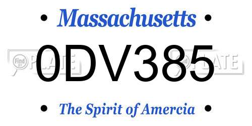 0DV385 Massachusetts License Plate
