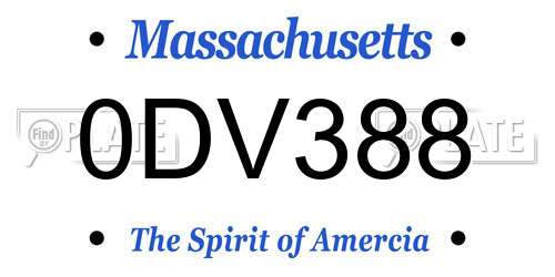 0DV388 Massachusetts License Plate