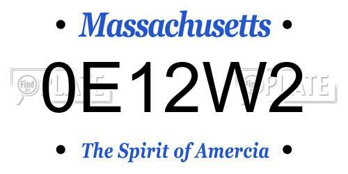 0E12W2 Massachusetts License Plate