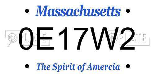 0E17W2 Massachusetts License Plate