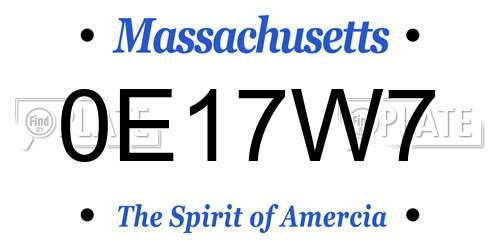 0E17W7 Massachusetts License Plate