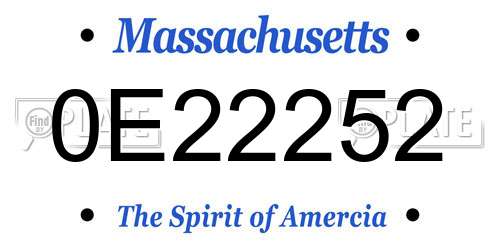0E22252 Massachusetts License Plate