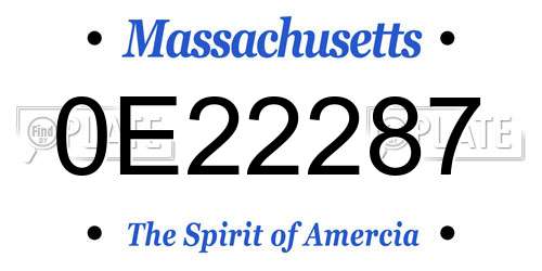 0E22287 Massachusetts License Plate