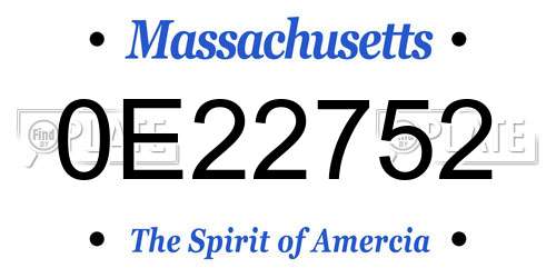 0E22752 Massachusetts License Plate
