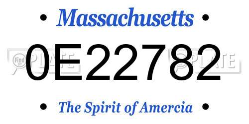 0E22782 Massachusetts License Plate