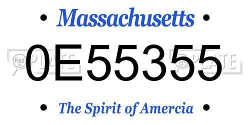 0E55355 Massachusetts License Plate
