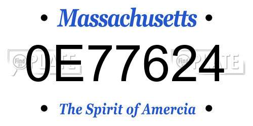 0E77624 Massachusetts License Plate