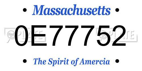 0E77752 Massachusetts License Plate