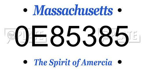 0E85385 Massachusetts License Plate