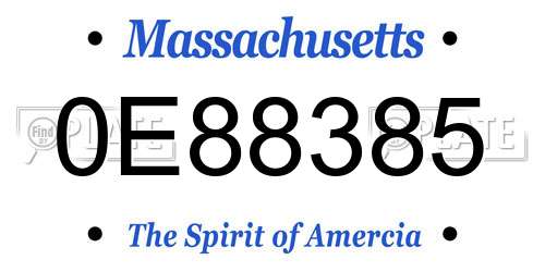 0E88385 Massachusetts License Plate