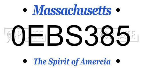 0EBS385 Massachusetts License Plate