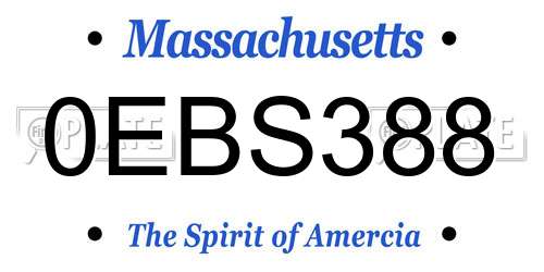 0EBS388 Massachusetts License Plate
