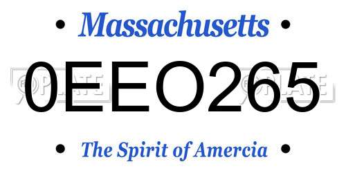 0EEO265 Massachusetts License Plate