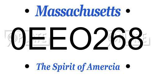 0EEO268 Massachusetts License Plate