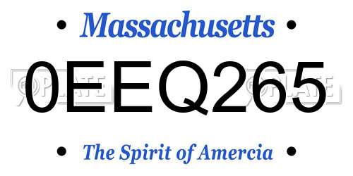 0EEQ265 Massachusetts License Plate