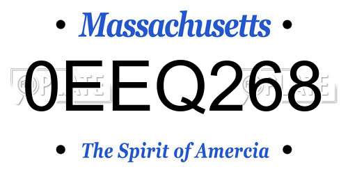 0EEQ268 Massachusetts License Plate