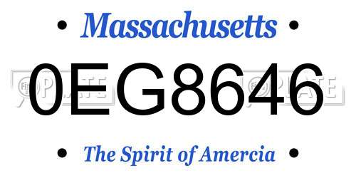 0EG8646 Massachusetts License Plate