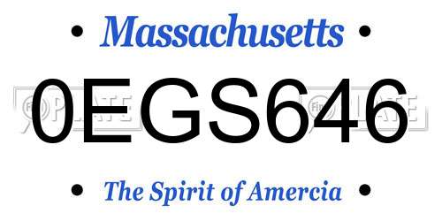 0EGS646 Massachusetts License Plate