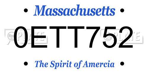 0ETT752 Massachusetts License Plate