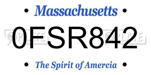 0FSR842 Massachusetts License Plate