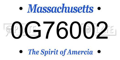 0G76002 Massachusetts License Plate