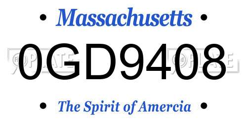 0GD9408 Massachusetts License Plate