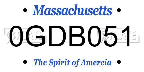 0GDB051 Massachusetts License Plate