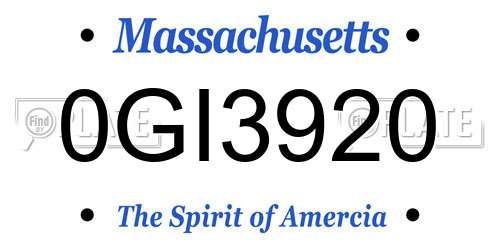 0GI3920 Massachusetts License Plate