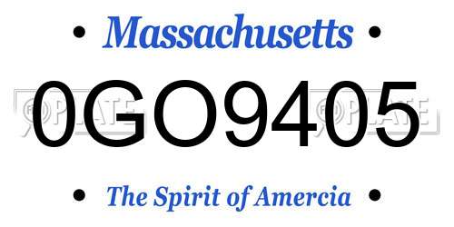 0GO9405 Massachusetts License Plate